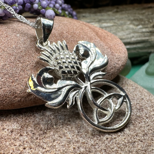 Scottish Thistle Trinity Knot Necklace in Sterling Silver | Pendant | Wiccan Center
