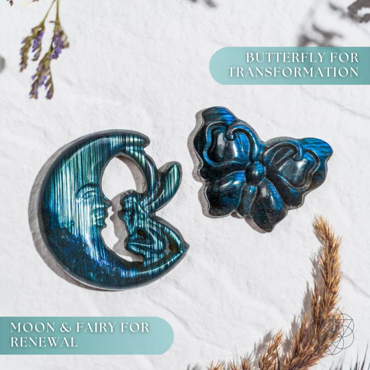 I Am Reborn - Labradorite Carving of Transformation | Crystal Heart | Wiccan Center