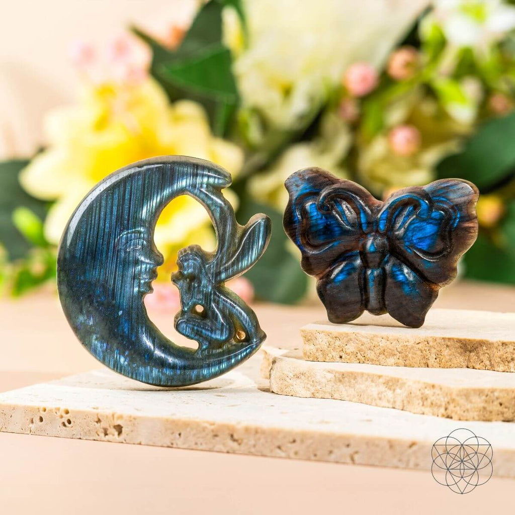 I Am Reborn - Labradorite Carving of Transformation | Crystal Heart | Wiccan Center
