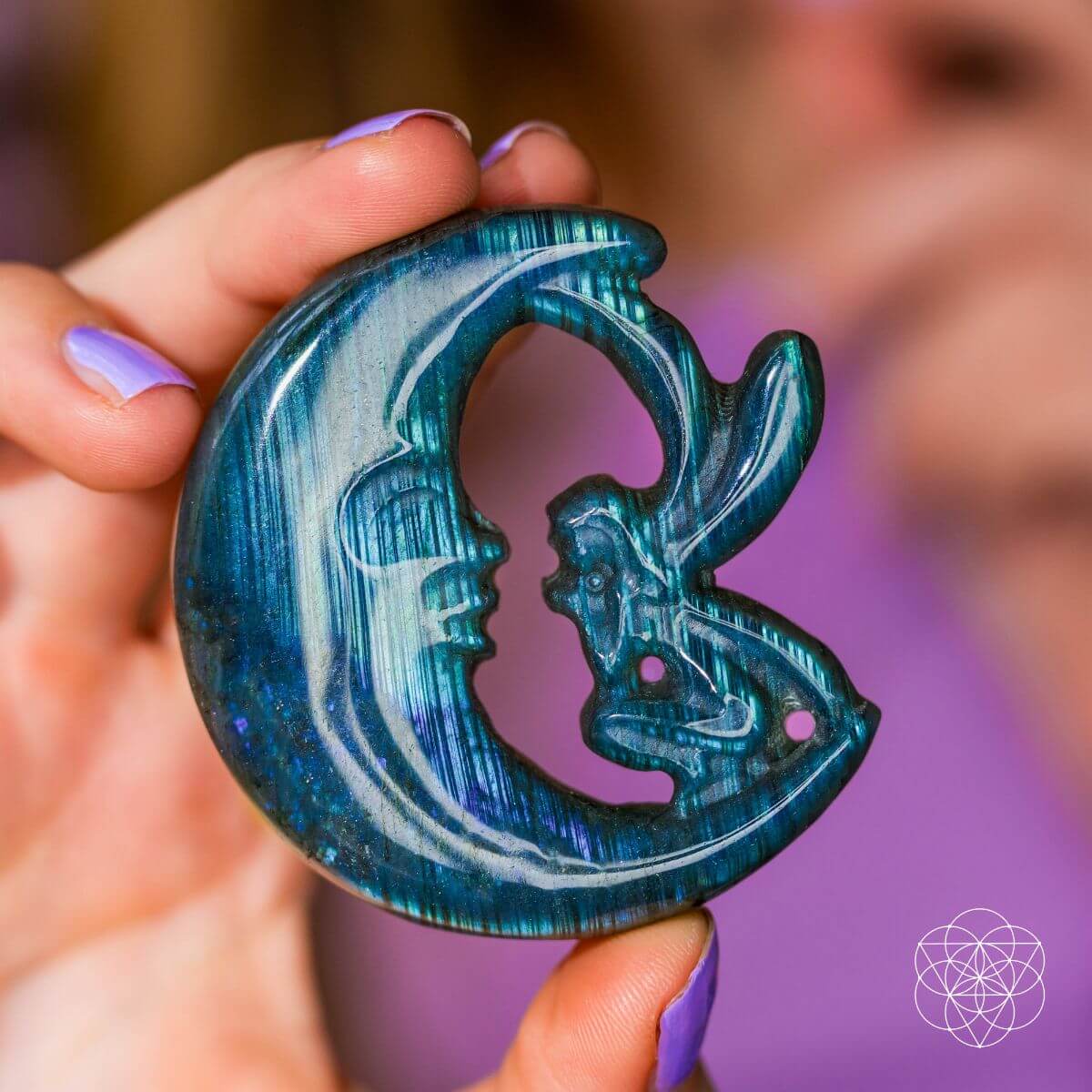 I Am Reborn - Labradorite Carving of Transformation | Crystal Heart | Wiccan Center