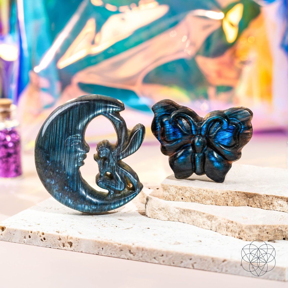 I Am Reborn - Labradorite Carving of Transformation | Crystal Heart | Wiccan Center