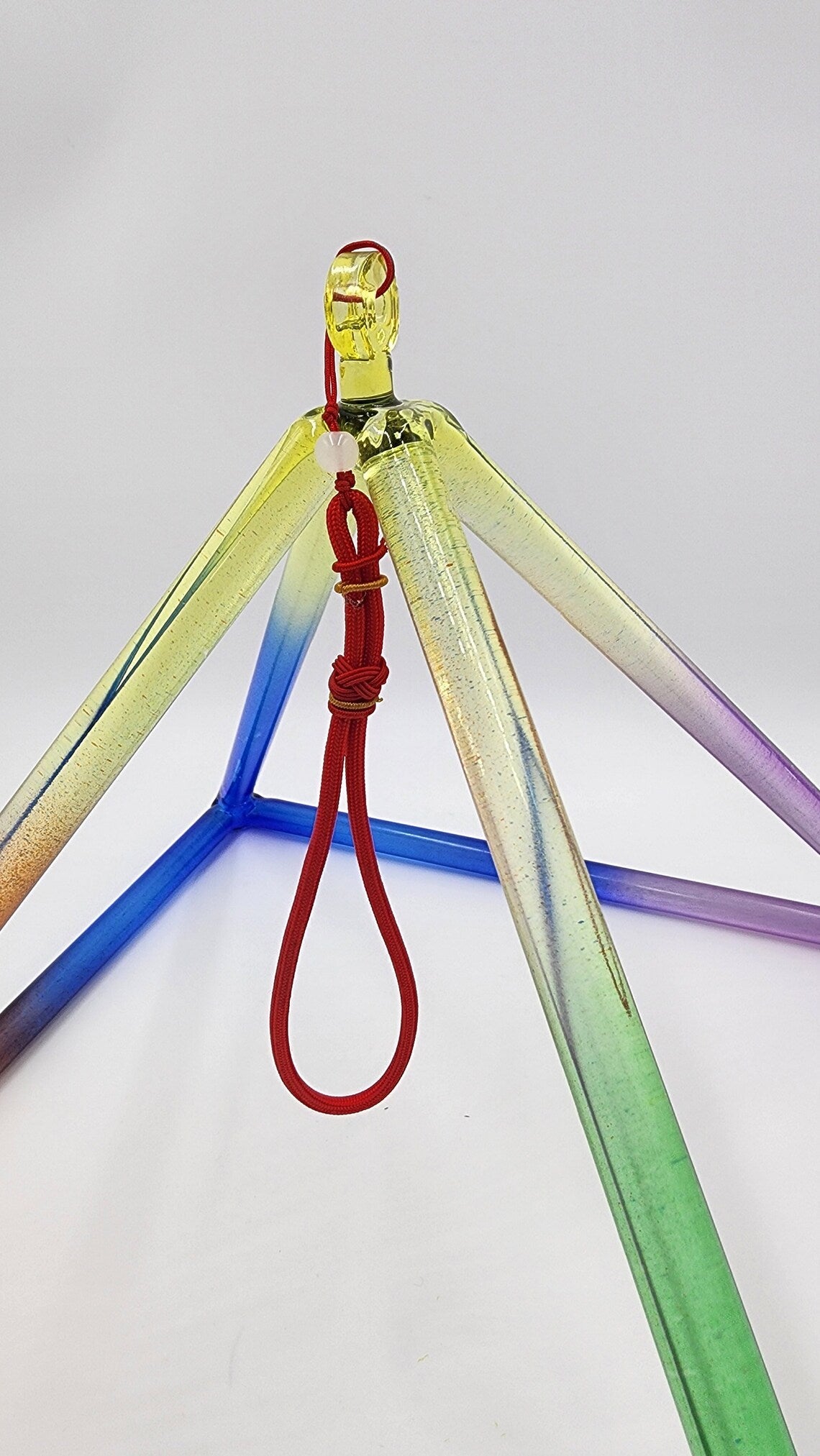 10" Rainbow Quartz Crystal Singing Pyramid Sound Healing Musical Instrument with Secure Travel Case and Suede Striker