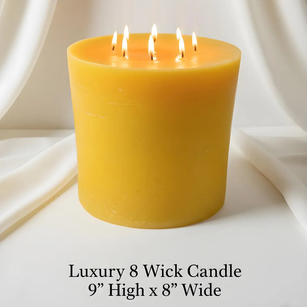 Bonfire Yellow Beeswax Candle Eight-Wick Luxury Statement Pillar 9″ Tall 8″ Wide | Pillar Candles | Wiccan Center