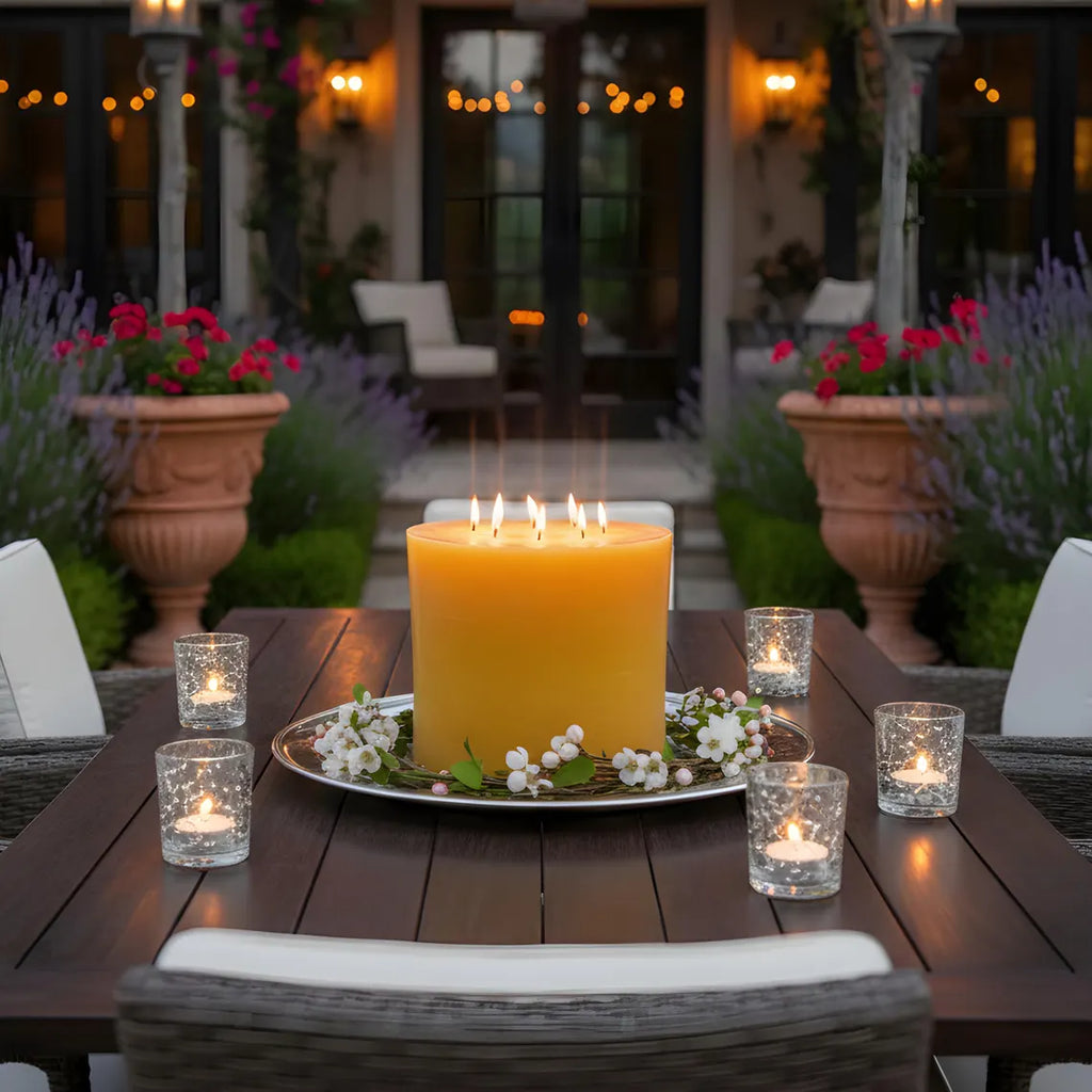 Bonfire Yellow Beeswax Candle Eight-Wick Luxury Statement Pillar 9″ Tall 8″ Wide | Pillar Candles | Wiccan Center