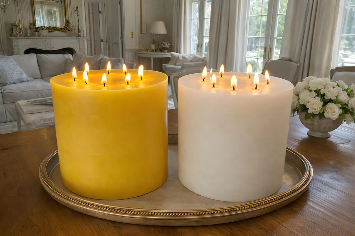 Bonfire Yellow Beeswax Candle Eight-Wick Luxury Statement Pillar 9″ Tall 8″ Wide | Pillar Candles | Wiccan Center