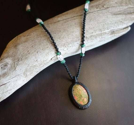 Unakite Macrame Necklace | Vision Stone | Unisex Healing Crystal | | Wiccan Center
