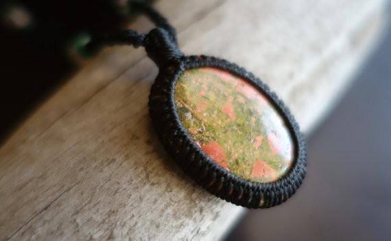 Unakite Macrame Necklace | Vision Stone | Unisex Healing Crystal | | Wiccan Center