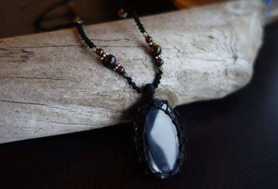 Blue Tiger Eye Macrame Necklace | Protection Stone | Unisex Healing Crystal | | Wiccan Center