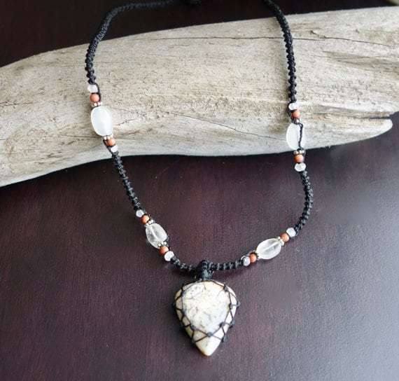 Tree Agate Macrame Necklace | Stone of Abundance | Micro-Macrame | Unisex, Healing Crystal Jewelry | | Wiccan Center