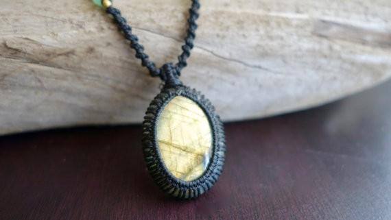 Labradorite Macrame Necklace | Stone of Transformation | Micro-Macrame | Unisex, Healing Crystal Jewelry