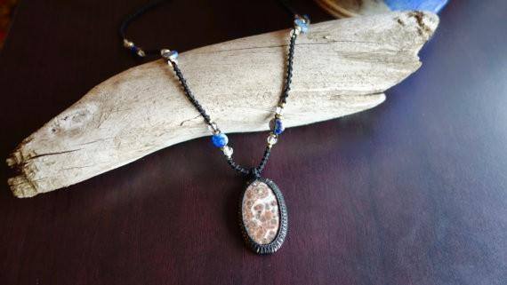 Poppy Jasper Macrame Necklace | Stone of Relaxation | Unisex, Healing Crystal Jewelry