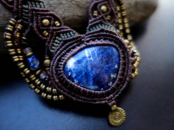 Sodalite Macrame Necklace | Ziba Design | Stone of Courage | Micro-Macrame | | Wiccan Center