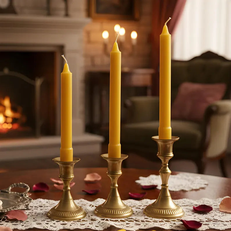 Colonial Beeswax Candle Sticks Straight Sided Set 6inch 8inch 10inch | Candles | Wiccan Center