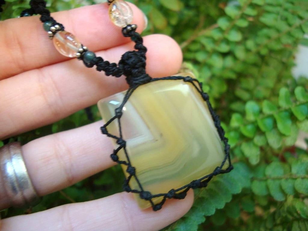 organic CHALCEDONY macrame Necklace – Your Stone for HARMONY – metaphysical healing crystal | | Wiccan Center