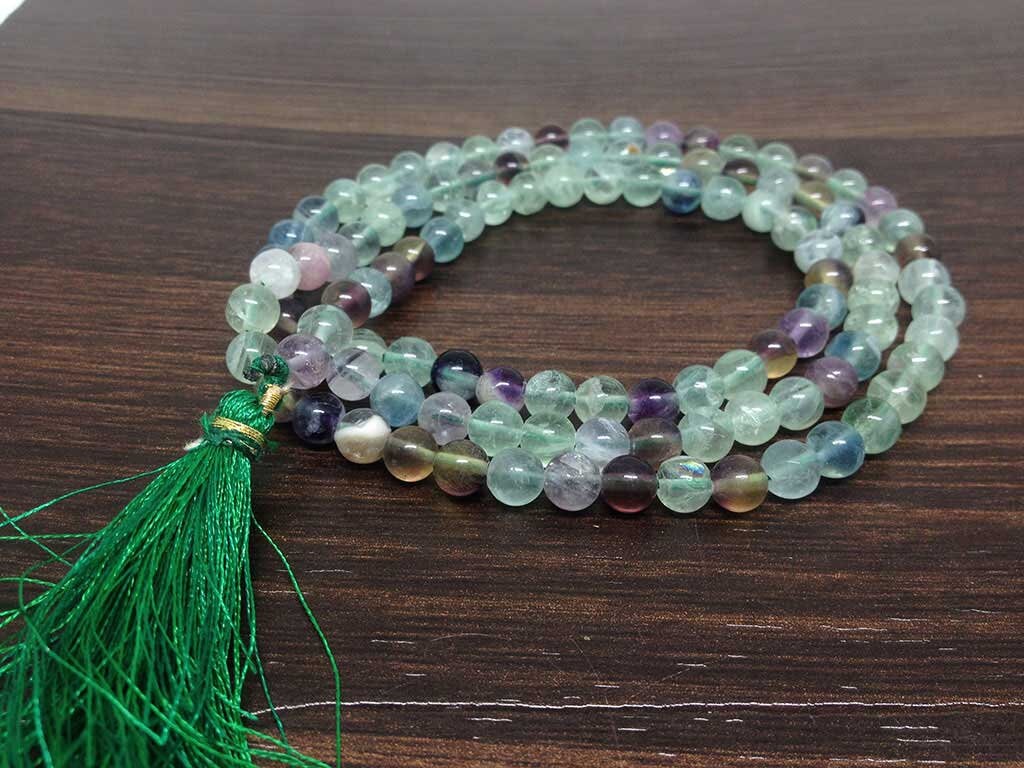 Natural Multi Fluorite Gemstone Mala, 108 Prayer Bead Mala.