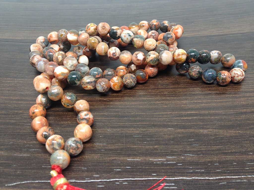 Natural Fire Agate Mala With 108 Prayer Beads Perfect For Mediation