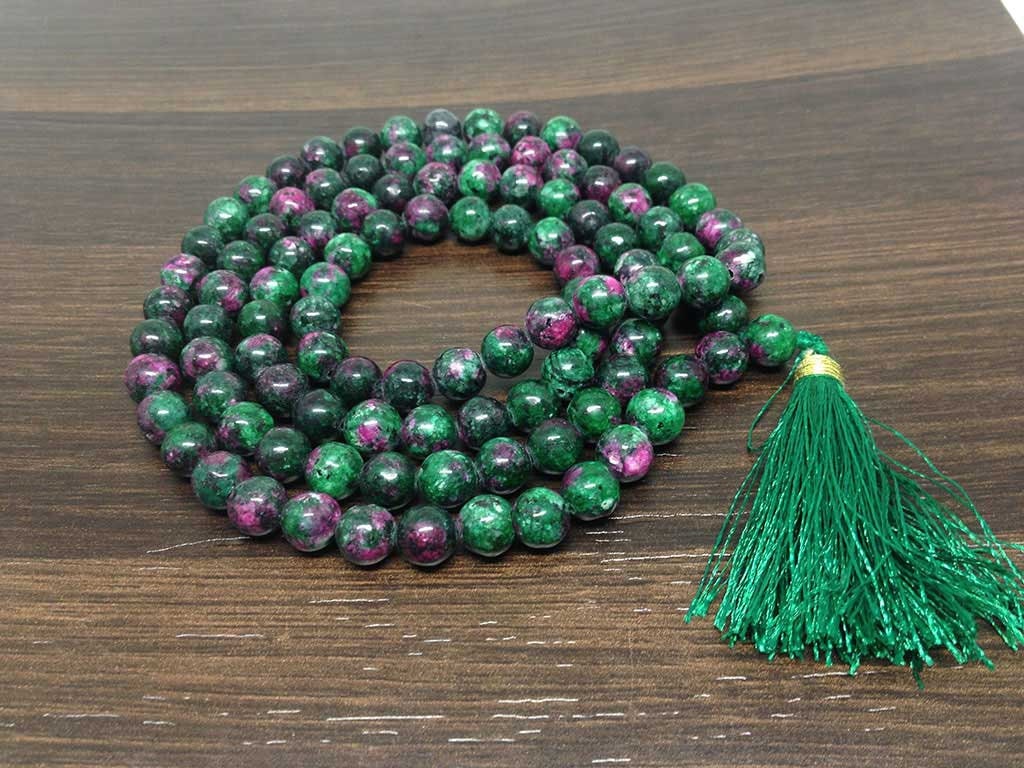 Ruby Zoisite Gemstone Mala, 108 Prayer Bead Mala.