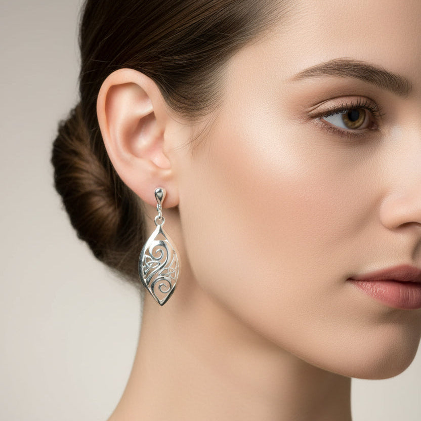 Marquise Trinity Knot Leverback Earrings - Made in Ireland | Dangle Earrings | Wiccan Center