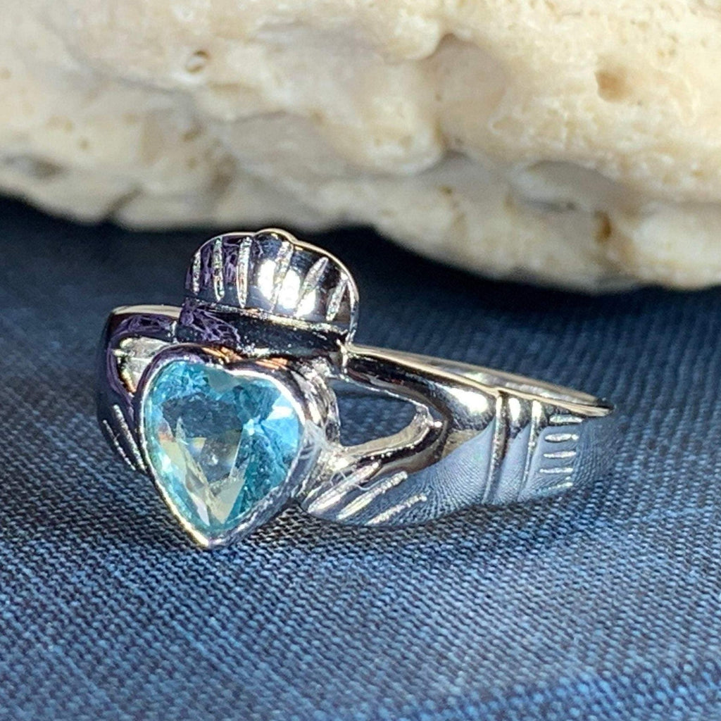 Blue Topaz Irish Claddagh Ring in Sterling Silver | Ring | Wiccan Center