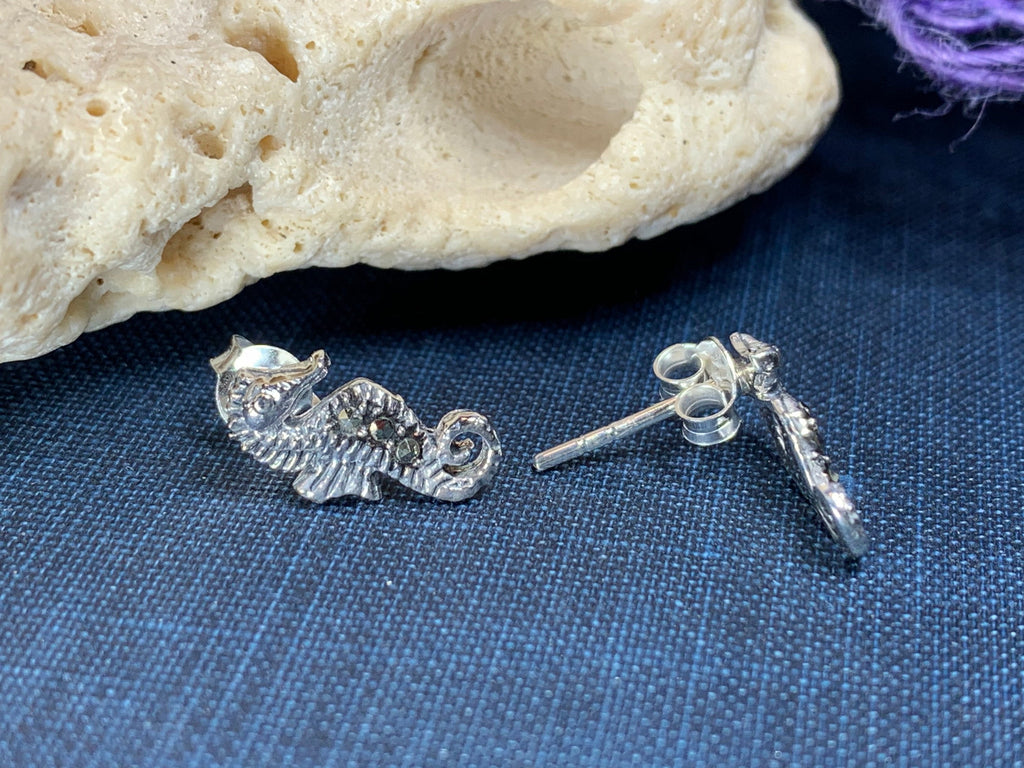 Seahorse Marcasite Earrings | Post Earrings | Wiccan Center