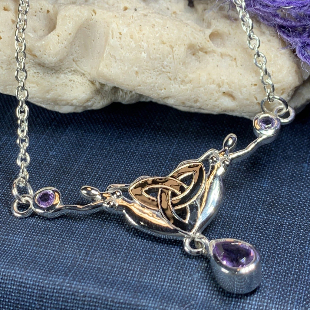 Amethyst Trinity Knot Goddess Necklace in Sterling Silver | Necklet | Wiccan Center