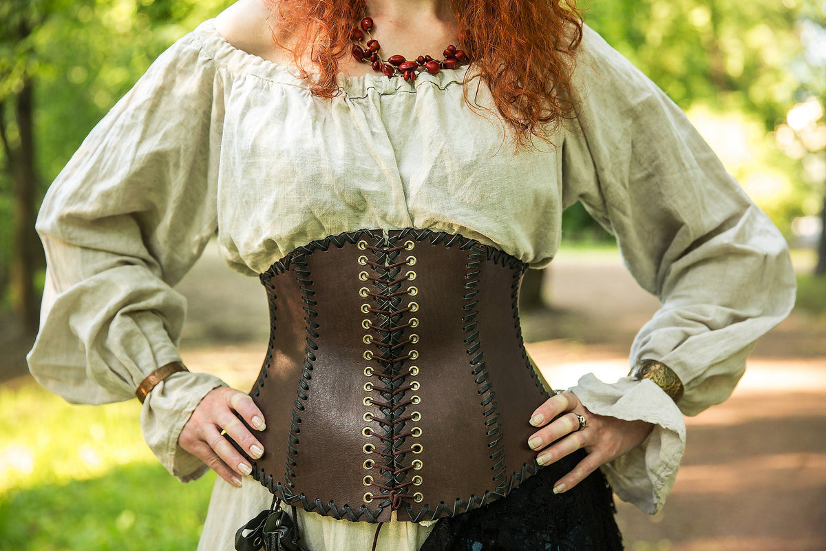 Leather dark brown corset belt “Forest witch” | | Wiccan Center