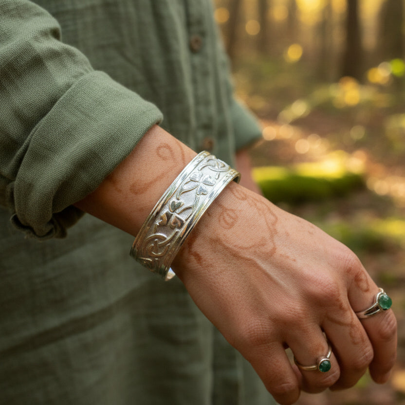 Irish Shamrock Cuff Bracelet | Cuff Bracelet | Wiccan Center