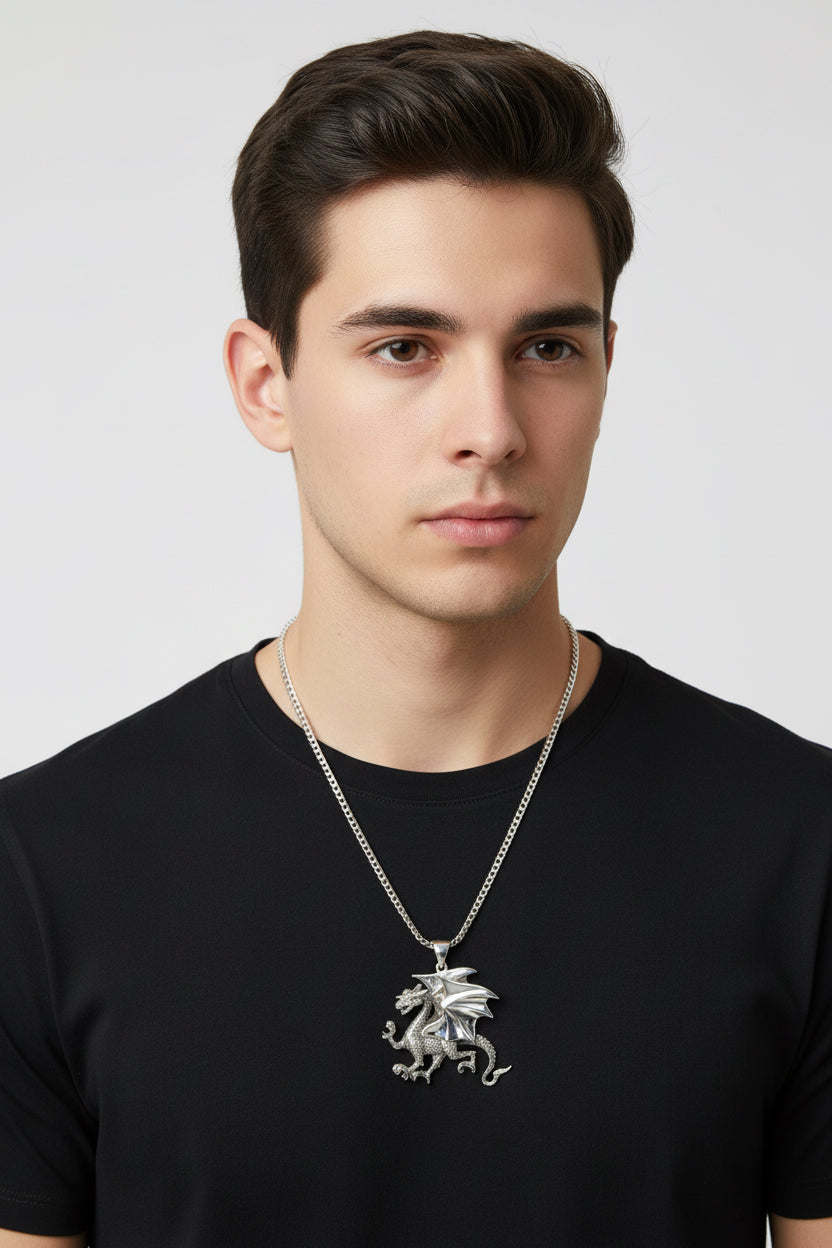 3-D Gothic Dragon Necklace in Sterling Silver | Pendant | Wiccan Center