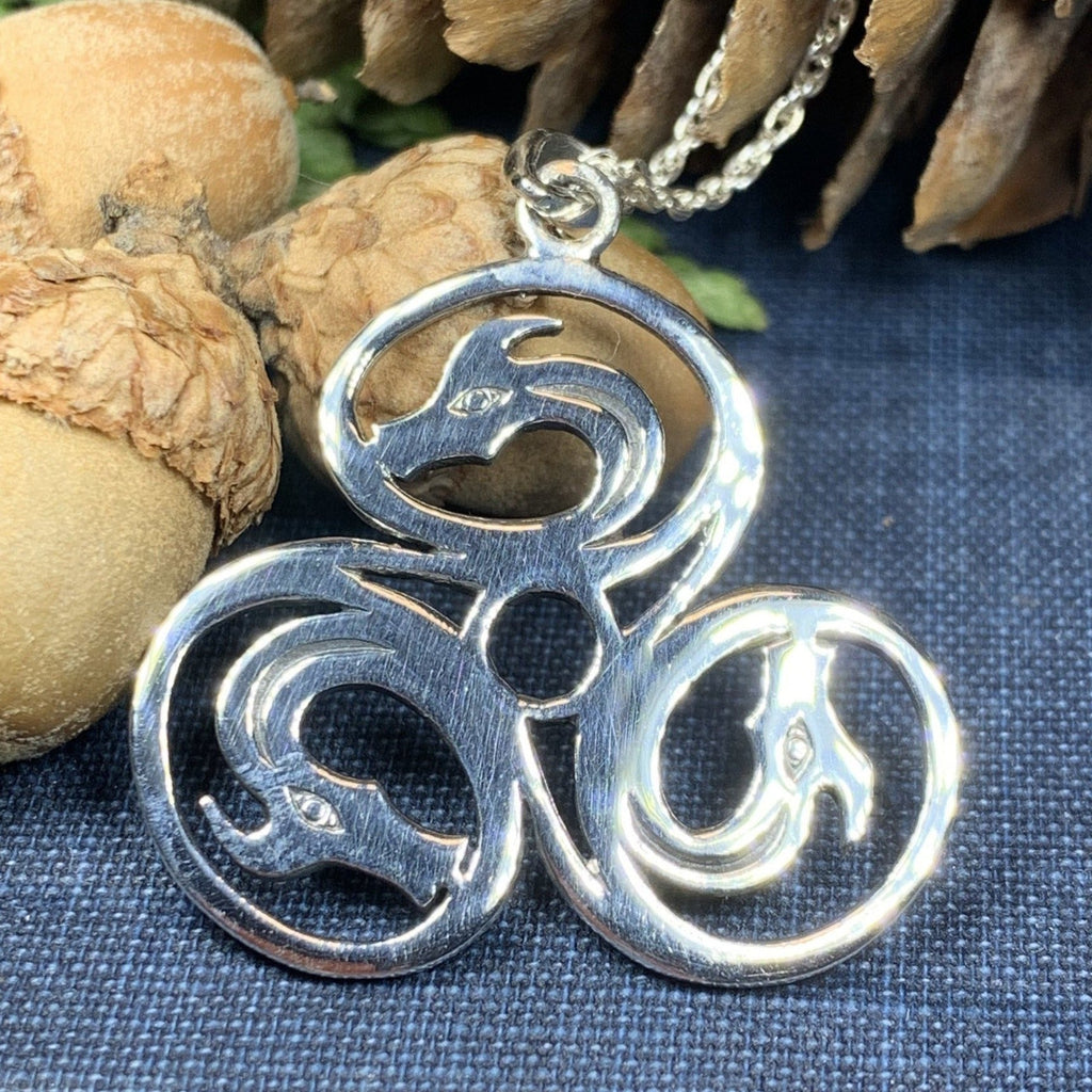 Dragon Celtic Spiral Necklace in Sterling Silver