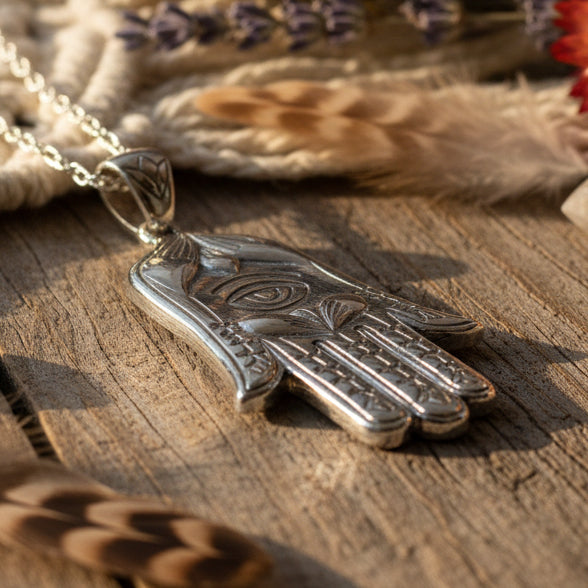 Boho Love Hamsa Hand Necklace in Sterling Silver | Pendant | Wiccan Center