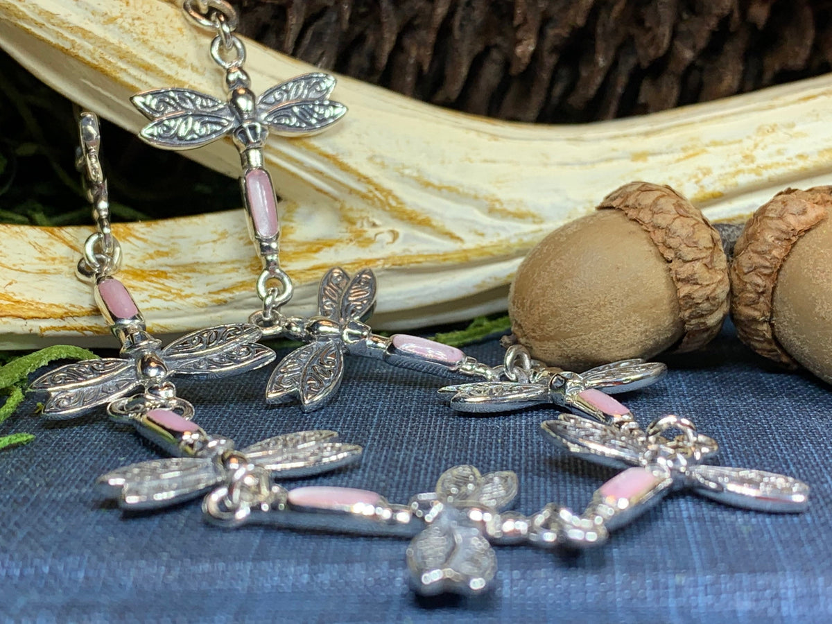 Pink Dragonfly Bracelet in Sterling Silver | Link Bracelet | Wiccan Center