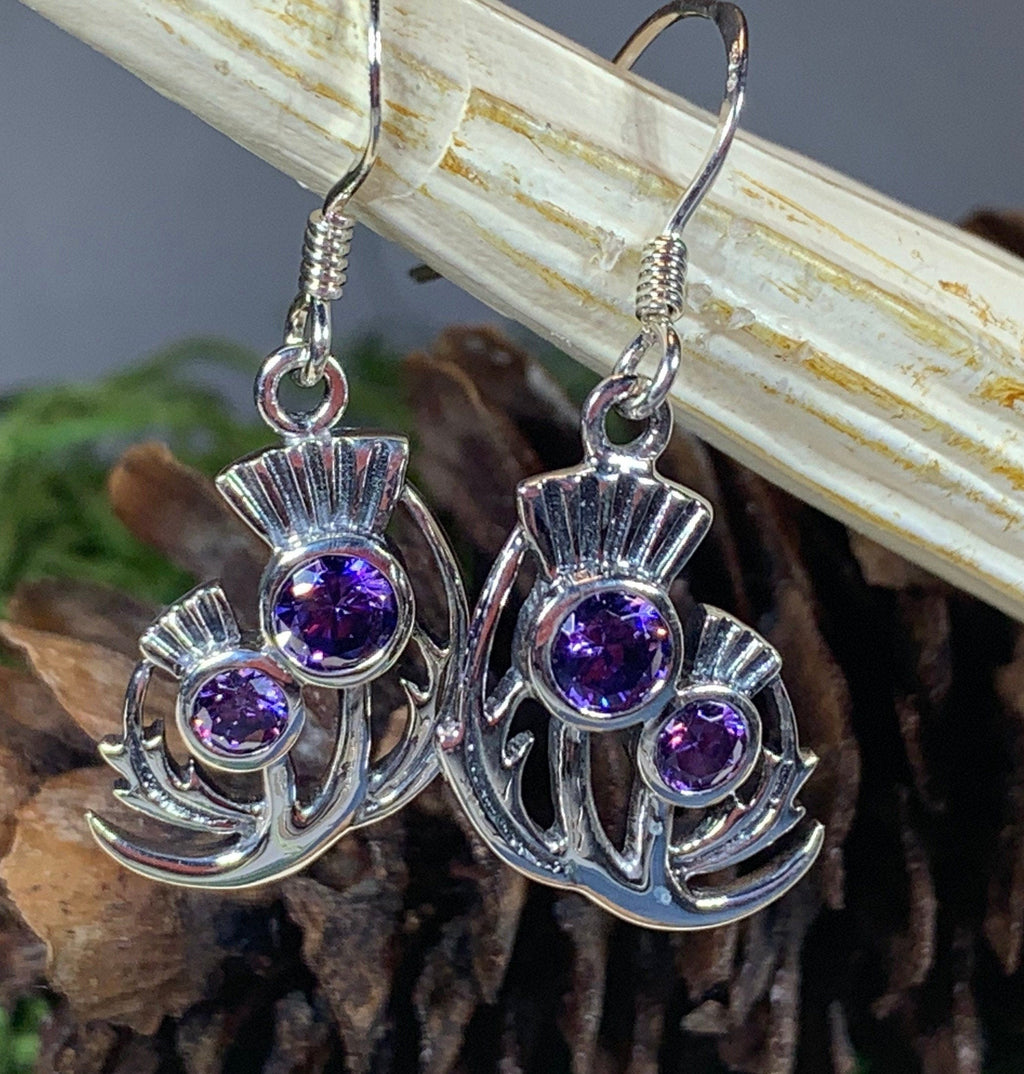 Bonnie Thistle Amethyst Earrings | Dangle Earrings | Wiccan Center