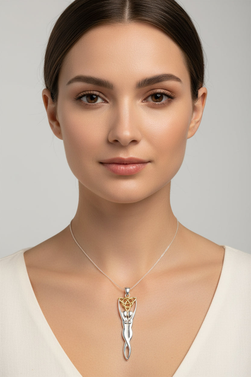 Double Celtic Danu Goddess Necklace in Sterling Silver
