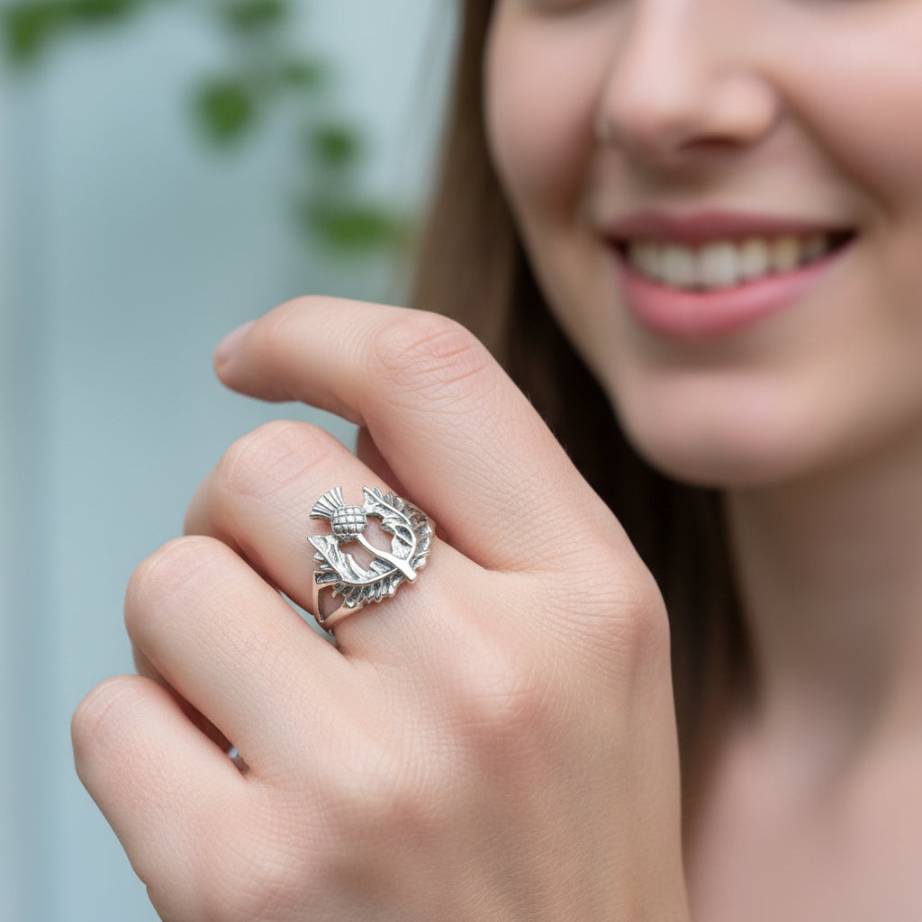 Finovan Scottish Thistle Ring in Sterling Silver