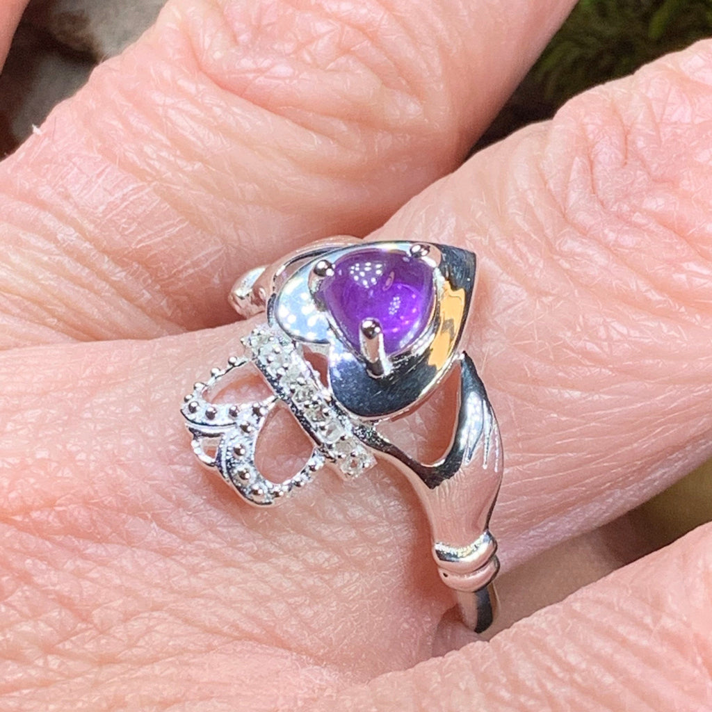 Noble Heart Amethyst Irish Claddagh Ring
