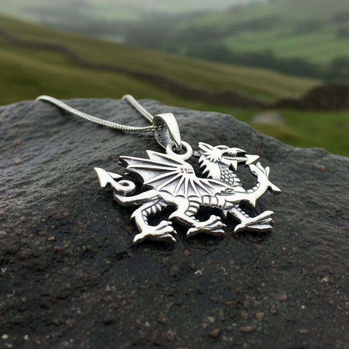 Welsh Dragon Necklace in Sterling Silver