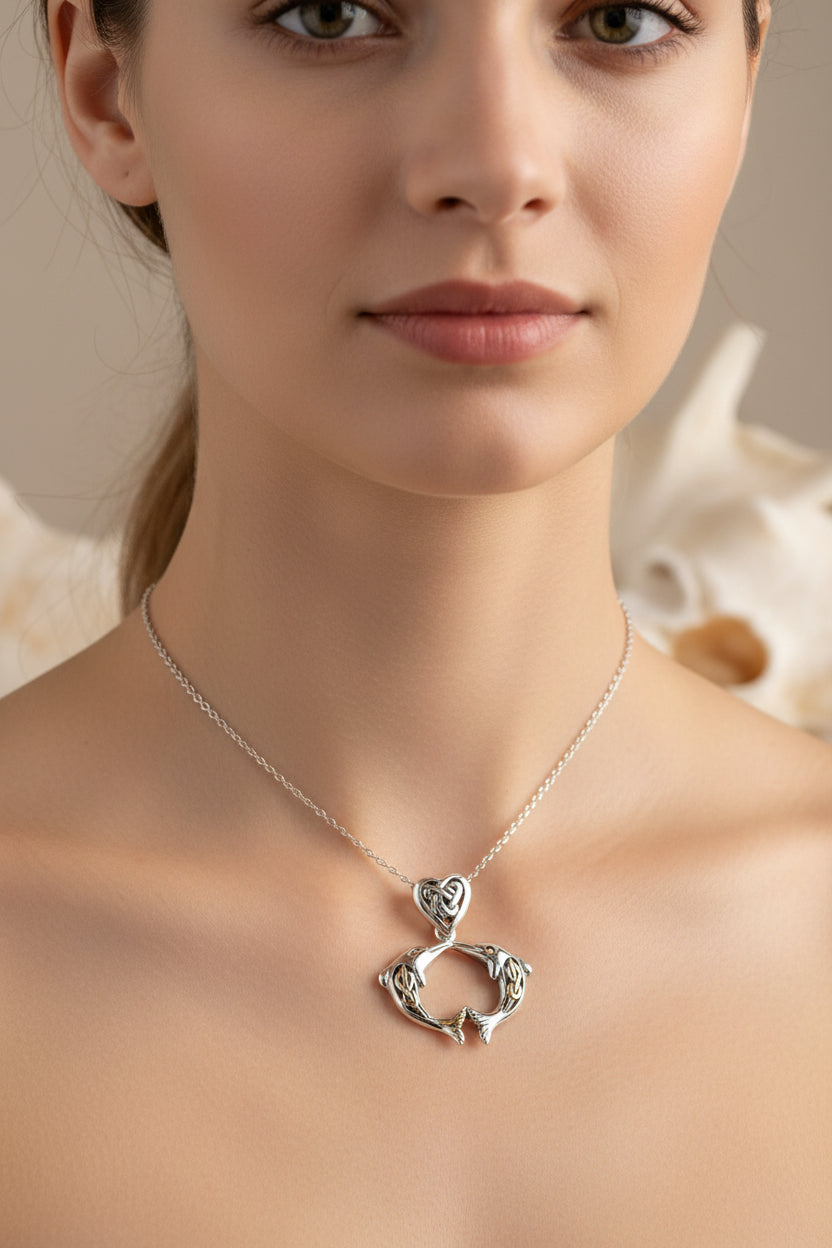 Celtic Dolphin Love Necklace in Sterling Silver | Pendant | Wiccan Center