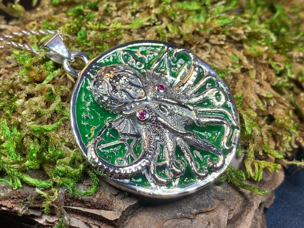Fearsome Cthulhu Octopus Necklace in Sterling Silver | Pendant | Wiccan Center