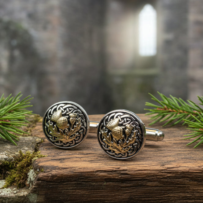 Golden Scottish Thistle Cufflinks - Handmade in Scotland