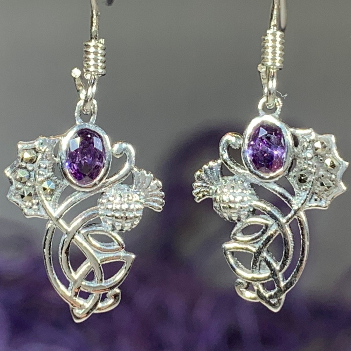 Marcasite Thistle Earrings | Dangle Earrings | Wiccan Center