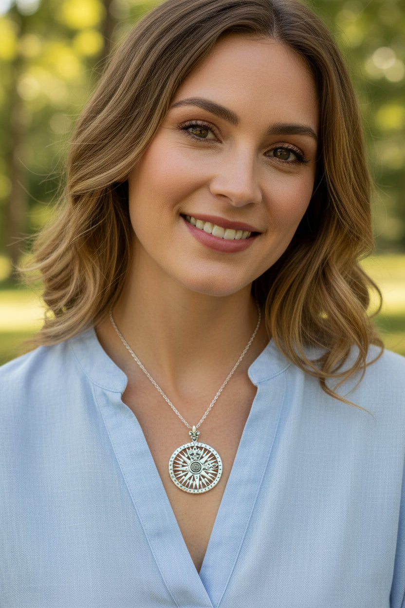 Wonderful Journey Compass Necklace in Sterling Silver