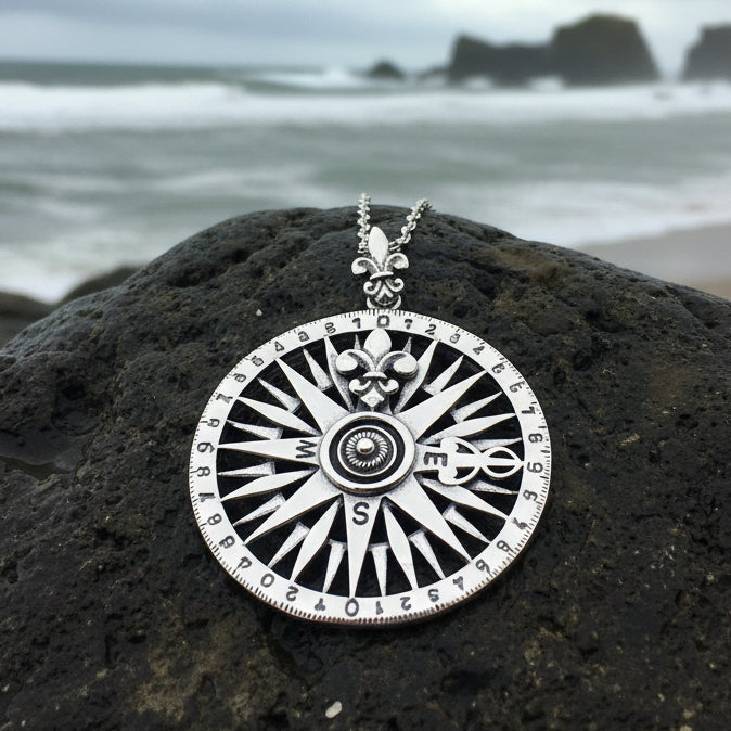 Wonderful Journey Compass Necklace in Sterling Silver
