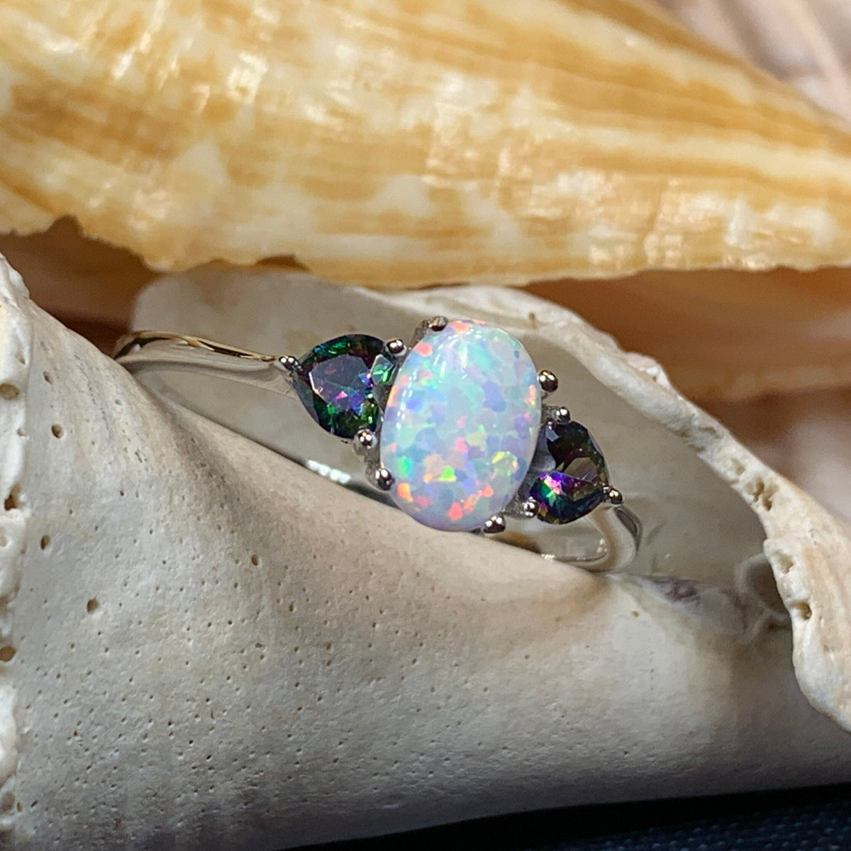 Aubrette Opal Celtic Ring in Sterling Silver