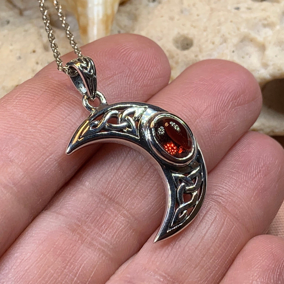 Arlynn Celtic Crescent Moon Necklace in Sterling Silver | Pendant | Wiccan Center
