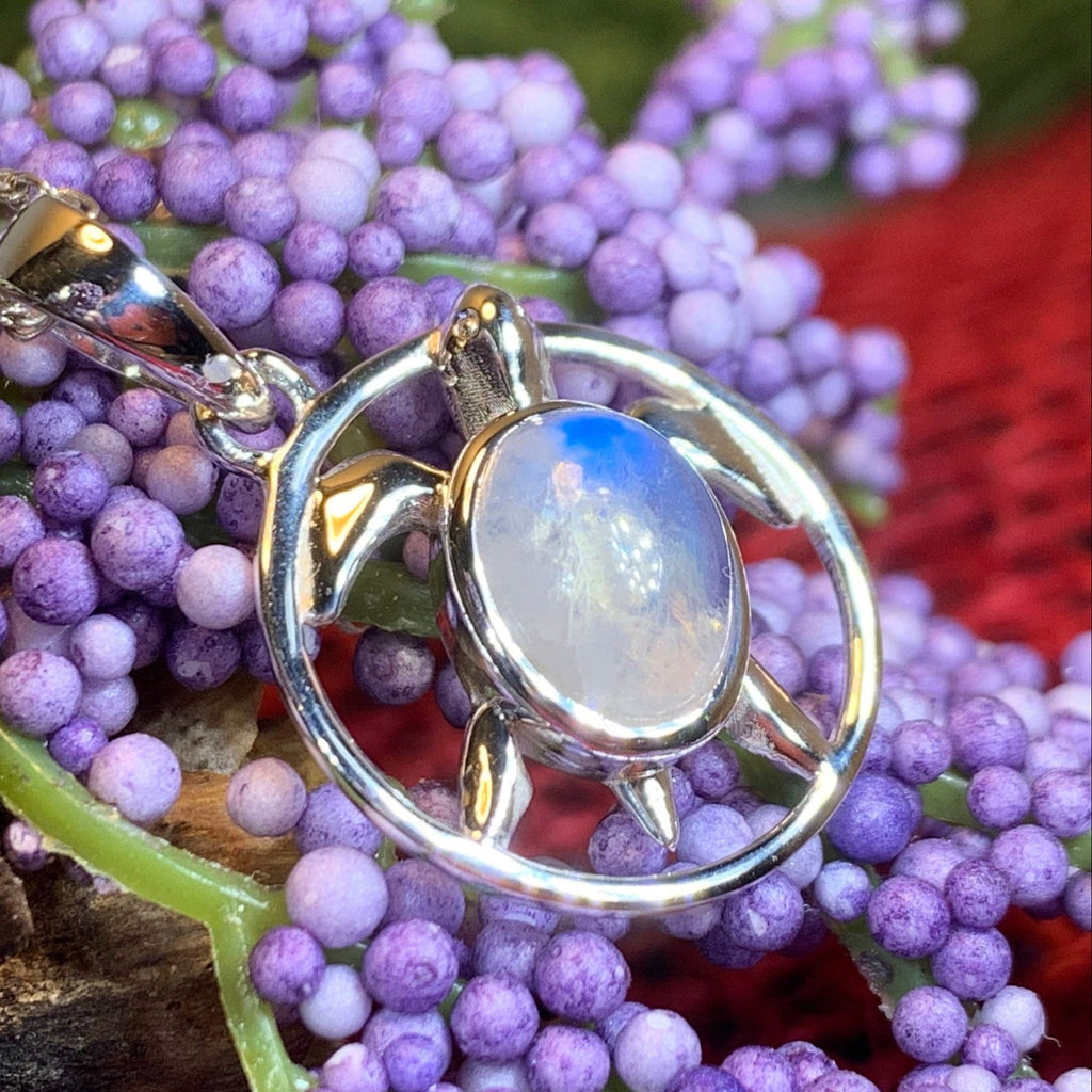 Moonstone Turtle Necklace in Sterling Silver