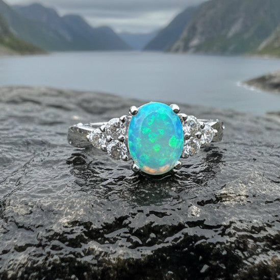 Celtic Skies Opal Celtic Ring in Sterling Silver | Ring | Wiccan Center