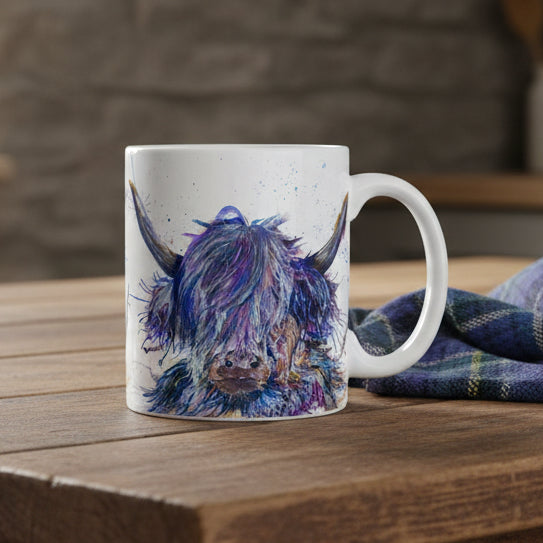 Splatter Purple Highland Cow Mug