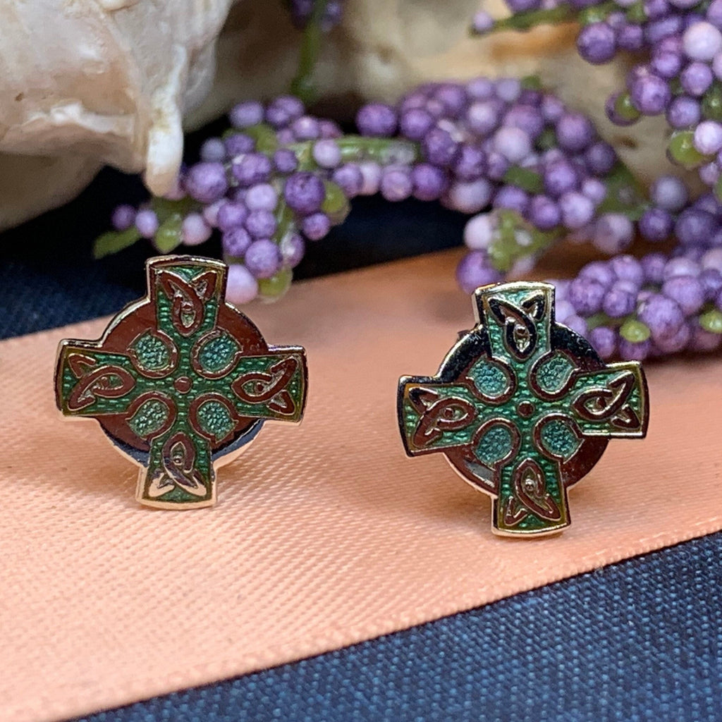 Enamel Celtic Cross Stud Earrings | Post Earrings | Wiccan Center