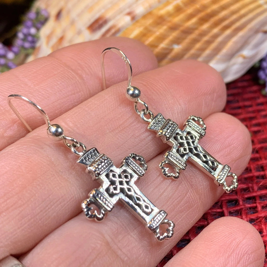 Celtic Cross Earrings in Sterling Silver | Dangle Earrings | Wiccan Center