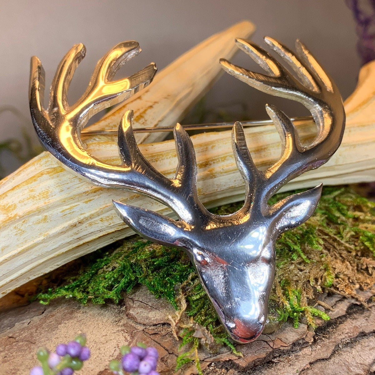 Large Pewter Stag Brooch - Handmade in Scotland | Brooch | Wiccan Center